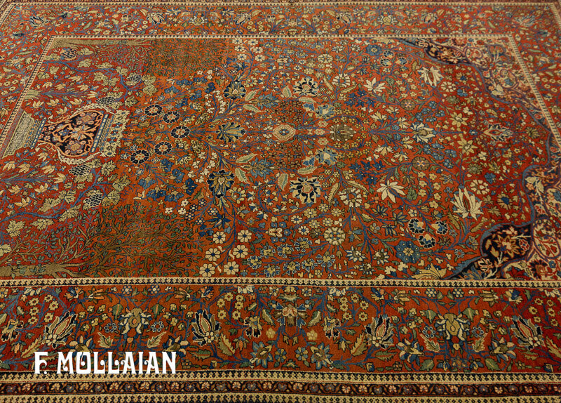 Antique Persian Kashan (Mohtasham) Soft-Rust Rug n°:60893843